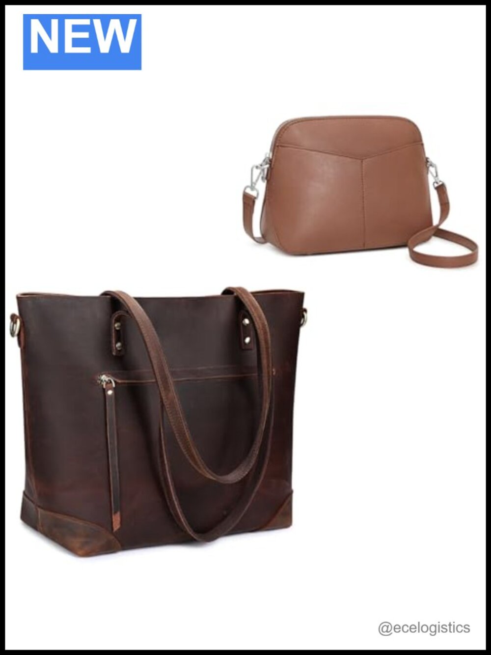 2-BAG BUNDLE Genuine Leather Tote and Crossbody Purse Set